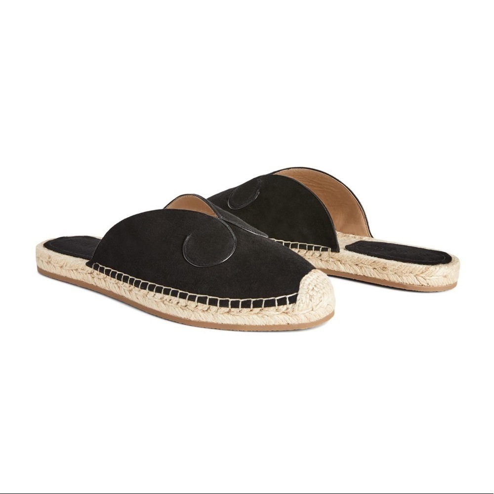 M Gemi Black Leather Espadrille Slides Size 7 Nido Curvo Made in Italy